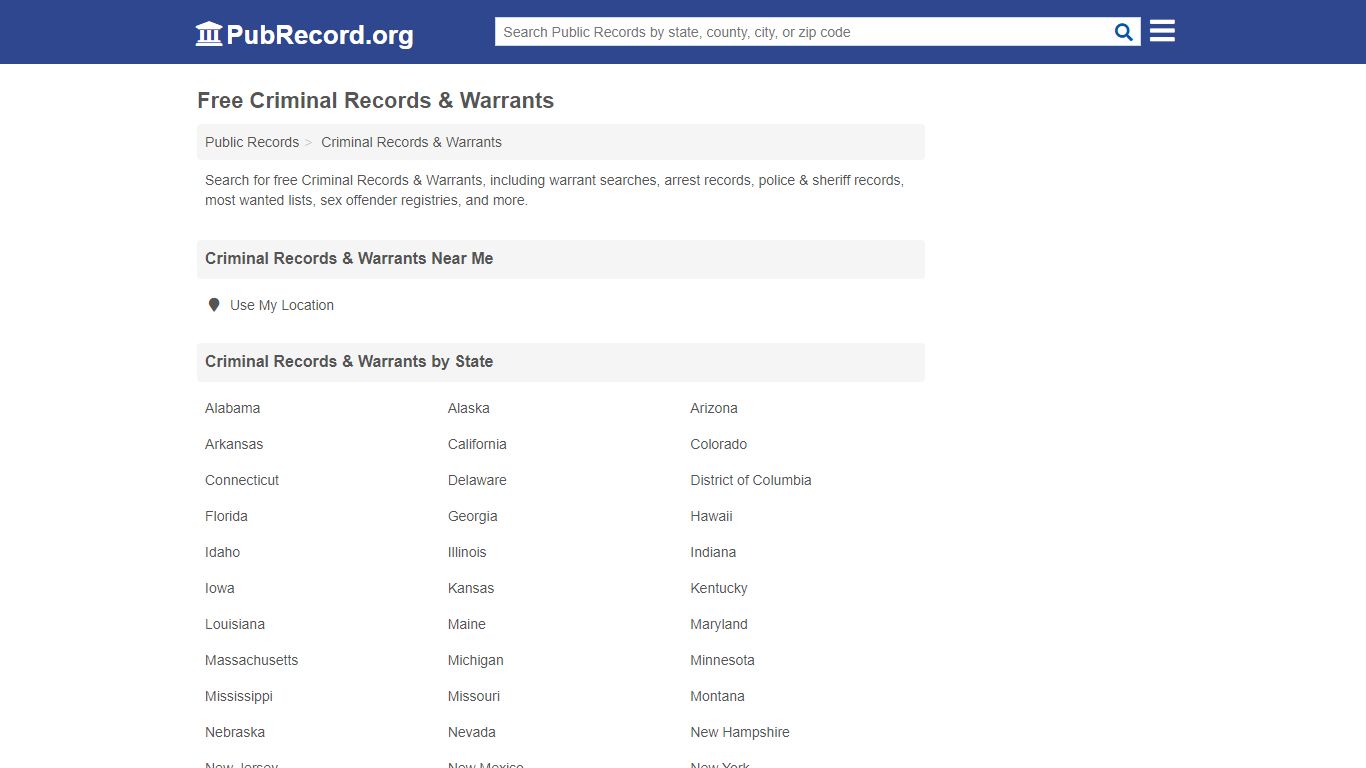 Free Criminal Records & Warrants - PubRecord.org